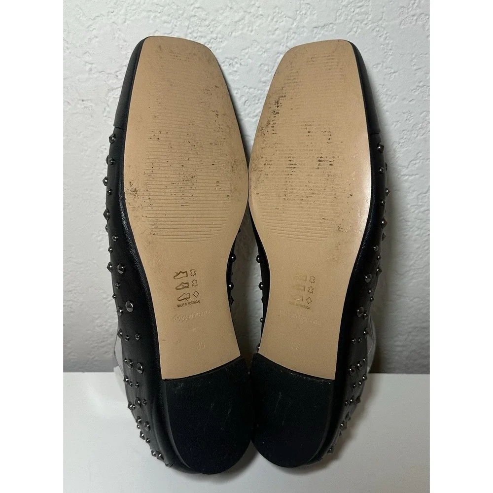 Saint & Sofia Women's US 8 EU 39 Black Gunmetal Studded Leather‎ Ballet Flats